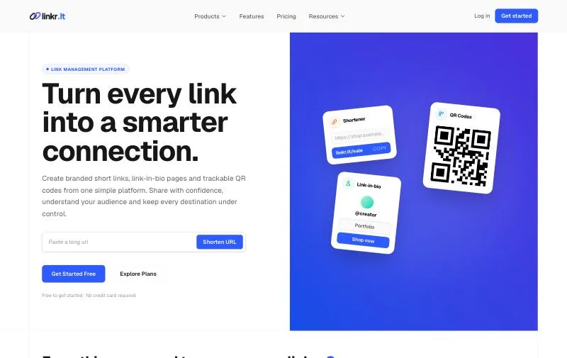 Screenshot of the Linkr website